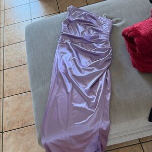 SHEIN One-Shoulder Satin Dress in Lavender